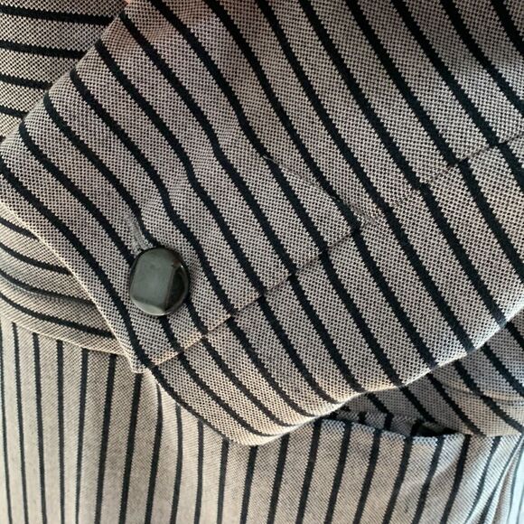 Cabi Grey And Navy Striped Hidden Button 3/4 Sleeve Coat Size L W/Shoulder Pads - Picture 11 of 17